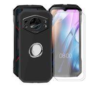 HGJTFANY Phone Case for Doogee S Cyber (6.58") with 2 X Protective Film, 360° Cell Phone Metal Ring Holder, Ultra-Thin Black Soft TPU Bumper Shockproof Cover for Doogee S Cyber