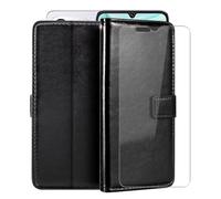 HGJTFANY Stand Case for Cubot A40 (6.88") with 1 X Tempered Glass Screen Protector, Wallet Function Premium Leather Flip Phone Cover, with Soft TPU bumper lining Case - Black