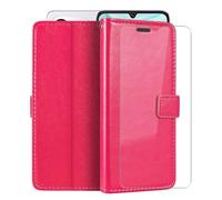 HGJTFANY Stand Case for Cubot A40 (6.88") with 1 X Tempered Glass Screen Protector, Wallet Function Premium Leather Flip Phone Cover, with Soft TPU bumper lining Case - RosRed Pink