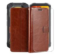 HGJTFANY Stand Case for Cubot KingKong Mini 4 (4.70") with 1 X Tempered Glass Screen Protector, Wallet Function Premium Leather Flip Phone Cover, with Soft TPU bumper lining Case - Brown