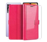 HGJTFANY Stand Case for Cubot P90 (6.88") with 1 X Tempered Glass Screen Protector, Wallet Function Premium Leather Flip Phone Cover, with Soft TPU bumper lining Case - RosRed Pink