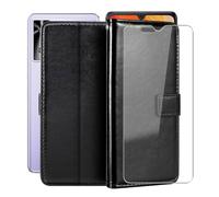 HGJTFANY Stand Case for Cubot P90 (6.88") with 1 X Tempered Glass Screen Protector, Wallet Function Premium Leather Flip Phone Cover, with Soft TPU bumper lining Case - Black