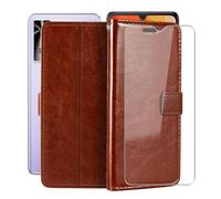 HGJTFANY Stand Case for Cubot P90 (6.88") with 1 X Tempered Glass Screen Protector, Wallet Function Premium Leather Flip Phone Cover, with Soft TPU bumper lining Case - Brown