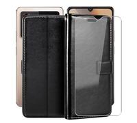 HGJTFANY Stand Case for Cubot X100 (6.88") with 1 X Tempered Glass Screen Protector, Wallet Function Premium Leather Flip Phone Cover, with Soft TPU bumper lining Case - Black