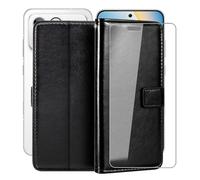 HGJTFANY Stand Case for Honor Win AAP-AN00 (6.83") with 1 X Tempered Glass Screen Protector, Wallet Function Premium Leather Flip Phone Cover, with Soft TPU bumper lining Case - Black
