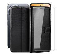 HGJTFANY Stand Case for TCL 60R 5G T519H (6.67") with 1 X Tempered Glass Screen Protector, Wallet Function Premium Leather Flip Phone Cover, with Soft TPU bumper lining Case - Black