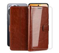 HGJTFANY Stand Case for TCL 60R 5G T519H (6.67") with 1 X Tempered Glass Screen Protector, Wallet Function Premium Leather Flip Phone Cover, with Soft TPU bumper lining Case - Brown