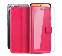 HGJTFANY Stand Case for TCL 60R 5G T519H (6.67") with 1 X Tempered Glass Screen Protector, Wallet Function Premium Leather Flip Phone Cover, with Soft TPU bumper lining Case - RosRed Pink