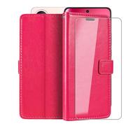 HGJTFANY Stand Case for Vivo V60 Lite 5G (6.77") with 1 X Tempered Glass Screen Protector, Wallet Function Premium Leather Flip Phone Cover, with Soft TPU bumper lining Case - RosRed Pink