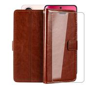 HGJTFANY Stand Case for Vivo V60 Lite 5G (6.77") with 1 X Tempered Glass Screen Protector, Wallet Function Premium Leather Flip Phone Cover, with Soft TPU bumper lining Case - Brown