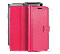 HGJTFANY Wallet Case for Crosscall Stellar-M6E (6.10") with 1 X Tempered Glass Screen Protector, Stand Function Premium Leather Flip Phone Cover, with Soft TPU Bumper lining Case - RosRed Pink