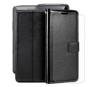 HGJTFANY Wallet Case for Crosscall Stellar-M6E (6.10") with 1 X Tempered Glass Screen Protector, Stand Function Premium Leather Flip Phone Cover, with Soft TPU Bumper lining Case - Black