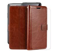 HGJTFANY Wallet Case for Crosscall Stellar-M6E (6.10") with 1 X Tempered Glass Screen Protector, Stand Function Premium Leather Flip Phone Cover, with Soft TPU Bumper lining Case - Brown