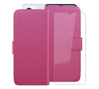 HGJTFANY Wallet Case for Cubot A40 (6.88") with 1 X Tempered Glass Screen Protector, Stand Function Premium Leather Flip Phone Cover, with Soft TPU Bumper lining Case - RosRed Pink