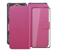 HGJTFANY Wallet Case for Cubot KingKong Ace 5 (6.75") with 1 X Tempered Glass Screen Protector, Stand Function Premium Leather Flip Phone Cover, with Soft TPU Bumper lining Case - RosRed Pink