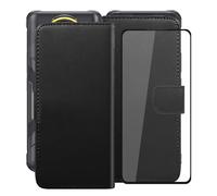 HGJTFANY Wallet Case for Cubot KingKong Ace 5 (6.75") with 1 X Tempered Glass Screen Protector, Stand Function Premium Leather Flip Phone Cover, with Soft TPU Bumper lining Case - Black