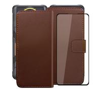 HGJTFANY Wallet Case for Cubot KingKong Ace 5 (6.75") with 1 X Tempered Glass Screen Protector, Stand Function Premium Leather Flip Phone Cover, with Soft TPU Bumper lining Case - Brown