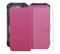 HGJTFANY Wallet Case for Cubot KingKong Mini 4 (4.70") with 1 X Tempered Glass Screen Protector, Stand Function Premium Leather Flip Phone Cover, with Soft TPU Bumper lining Case - RosRed Pink