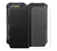 HGJTFANY Wallet Case for Cubot KingKong Mini 4 (4.70") with 1 X Tempered Glass Screen Protector, Stand Function Premium Leather Flip Phone Cover, with Soft TPU Bumper lining Case - Black