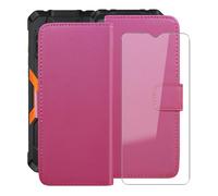HGJTFANY Wallet Case for Cubot KingKong Power 5 (6.88") with 1 X Tempered Glass Screen Protector, Stand Function Premium Leather Flip Phone Cover, with Soft TPU Bumper lining Case - RosRed Pink