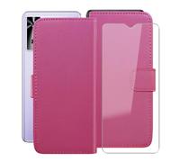 HGJTFANY Wallet Case for Cubot P90 (6.88") with 1 X Tempered Glass Screen Protector, Stand Function Premium Leather Flip Phone Cover, with Soft TPU Bumper lining Case - RosRed Pink
