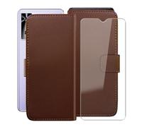 HGJTFANY Wallet Case for Cubot P90 (6.88") with 1 X Tempered Glass Screen Protector, Stand Function Premium Leather Flip Phone Cover, with Soft TPU Bumper lining Case - Brown