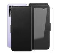 HGJTFANY Wallet Case for Cubot P90 (6.88") with 1 X Tempered Glass Screen Protector, Stand Function Premium Leather Flip Phone Cover, with Soft TPU Bumper lining Case - Black