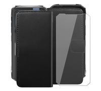 HGJTFANY Wallet Case for Hotwav Cyber 16 Pro (6.60") with 1 X Tempered Glass Screen Protector, Stand Function Premium Leather Flip Phone Cover, with Soft TPU Bumper lining Case - Black