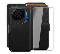 HGJTFANY Wallet Case for TCL 605/T517D (6.67") with 1 X Tempered Glass Screen Protector, Stand Function Premium Leather Flip Phone Cover, with Soft TPU Bumper lining Case - Black