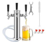 Hgkeke 3 Tap Beer Tower, Self-Closing Draft Beer Tap Tower Dispenser Kit | Self-Closing Stainless Steel Core Beer Faucet, Pre-Assembled Beer Line, Easy Install, Polished, Beer Brewing Kit