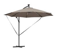 HGKMBRY Cantilever Banana Parasol 294 x 294 x 248 cm, Taupe Polyester Canopy with Aluminium Frame, 360° Rotation, Solar LED Lights, Manual Crank