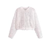 HGKPFGTG White,M, Women's Elegant Flower Cropped Jacket Zip Up Mesh Sheer Lace Bomber Jacket for Party Club