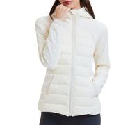 HGKPFGTG Women's Hooded Down Jacket Lightweight Long Sleeves Full Zip Winter Quilted Casual Workout Puffer Jackets,Apricot,XL