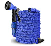 HGLCM 25ft/50ft/75ft/100ft/125ft/150ft Expanding Garden Water Hose Pipe with 8 Function Spray Gun 3 Times Expandable Flexible Magic Hose Anti-Leakage Lightweight Easy Storage (Blue,25ft)