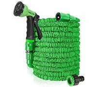 HGLCM 25ft/50ft/75ft/100ft/125ft Expanding Garden Water Hose Pipe with 8 Function Spray Gun 3 Times Expandable Flexible Magic Hose Anti-Leakage Lightweight Easy Storage (Green, 100ft)