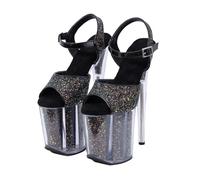 HGMMFZ Womens Platform High Heels Sandals Clear Sexy Ultra Pumps Stiletto Sparkly Fish mouth Ankle Strap Open toe Summer Court Shoes For Stripper Party Pole Dancer Stage Model Club 7.87IN(Black,6 UK)