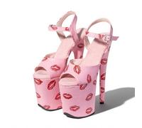 HGMMFZ Womens Platform High Heels Sandals Sexy Ultra Pumps Stiletto Lip print Ankle Strap Open Toe Summer Court Shoes For Stripper Party Pole Dancer Stage Model Club 7.87 IN(Pink,8 UK)