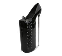 HGMMFZ Womens Platform High Heels Sandals Sexy Ultra Pumps Stiletto Patent Leather Lace Up Bow Accent Slip On Summer Court Shoes For Stripper Party Pole Dancer Stage Model Club 11.8 IN(Black,5 UK)