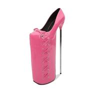 HGMMFZ Womens Platform High Heels Sandals Sexy Ultra Pumps Stiletto Patent Leather Lace Up Bow Accent Slip On Summer Court Shoes For Stripper Party Pole Dancer Stage Model Club 11.8 IN(Pink,8.5 UK)
