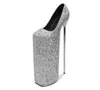 HGMMFZ Womens Platform High Heels Sandals Sexy Ultra Pumps Stiletto Sparkly Slip On With Straps Summer Court Shoes For Stripper Party Pole Dancer Stage Model Club 11.8 IN(Silver,7 UK)