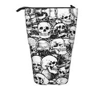 hgnbcsa Black and White Skulls Pattern Print Zipper Pencil Case, Telescopic Design Bag, Compact to Expandable, for Stationery Cosmetic Items