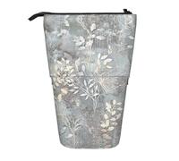 hgnbcsa Blue Grace Flora Print Zipper Pencil Case, Telescopic Design Bag, Compact to Expandable, for Stationery Cosmetic Items