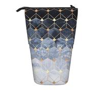 hgnbcsa Blue Hexagons and Diamonds Print Zipper Pencil Case, Telescopic Design Bag, Compact to Expandable, for Stationery Cosmetic Items