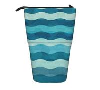 hgnbcsa Blue Wave Stripe Print Zipper Pencil Case, Telescopic Design Bag, Compact to Expandable, for Stationery Cosmetic Items