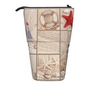 hgnbcsa Boat Beach Starfish Shell Print Zipper Pencil Case, Telescopic Design Bag, Compact to Expandable, for Stationery Cosmetic Items
