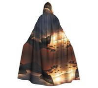 hgnbcsa Boat On The Beach Print Cloak With Hood For Men Women, Long Hooded Cape Adult Halloween Cosplay Costume For Party