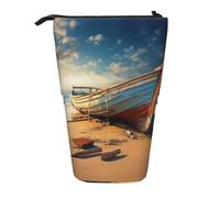 hgnbcsa Boat on The Beach Print Zipper Pencil Case, Telescopic Design Bag, Compact to Expandable, for Stationery Cosmetic Items