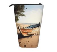 hgnbcsa Boat on The Beach Print Zipper Pencil Case, Telescopic Design Bag, Compact to Expandable, for Stationery Cosmetic Items