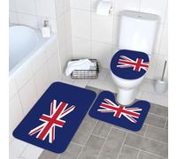 hgnbcsa British flag Printed Bathroom Carpet, Non Slip Flannel Mat Set, Durable Contoured Toilet Rugs, For Guest Room