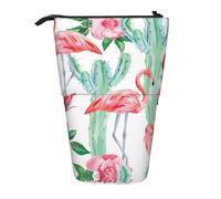 hgnbcsa Cactus Flamingo Rose Flowers Print Zipper Pencil Case, Telescopic Design Bag, Compact to Expandable, for Stationery Cosmetic Items